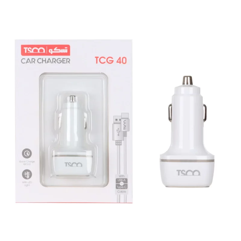 شارژر فندکی 30 وات فست دو پورت TSCO مدل TCG 40 به همراه کابل شارژ Type-C - سفید - تصویر 2
