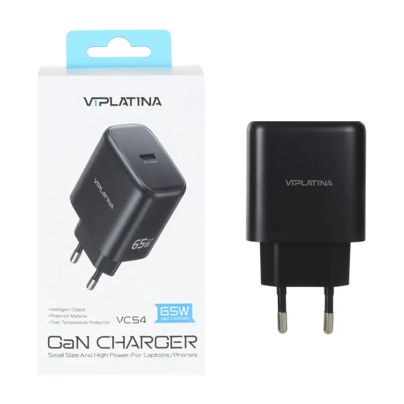 شارژر دیواری فست و PD تک پورت VIPLATINA مدل VC54 65W - مشکی (گارانتی 18 ماه تعویض نیکان همراه) - تصویر 2
