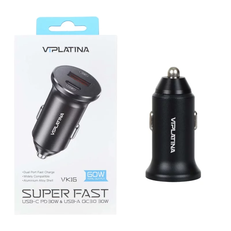 شارژر فندکی فست و PD دو پورت VIPLATINA مدل VK16 60W - مشکی (گارانتی 18 ماه تعویض نیکان همراه) - تصویر 2