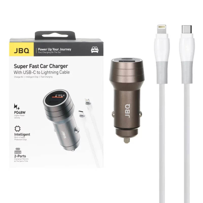 شارژر فندکی PD و فست دو پورت JBQ مدل C458534 48W به همراه کابل شارژ Type-C To Lightning - قهوه ای (گارانتی یکساله رصاصی) - تصویر 2