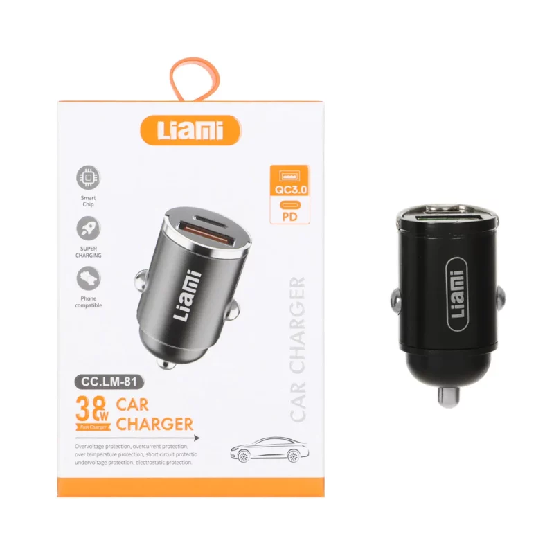 شارژر فندکی PD و فست دو پورت Liami مدل CC.LM-81 38W - مشکی (گارانتی شش ماهه شرکتی) - تصویر 2