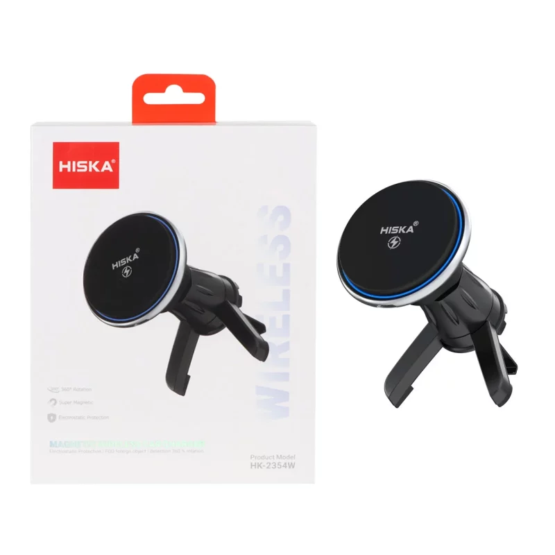 شارژر وایرلس و هولدر گوشی موبایل دریچه کولری Hiska مدل HK-2354W - مشکی - تصویر 2