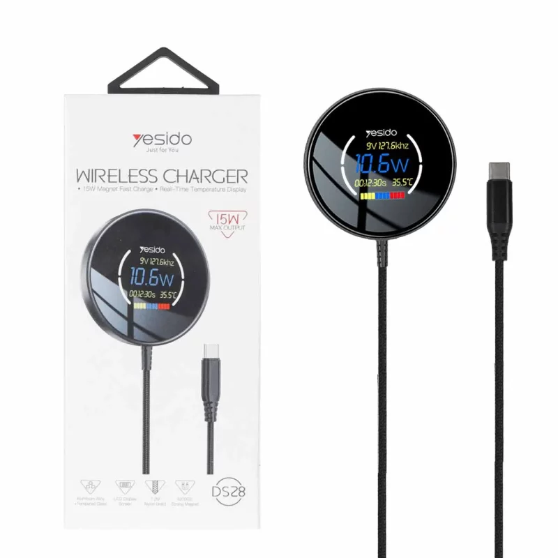 شارژر وایرلس Yesido دارای نمایشگر LED مدل DS28 - مشکی (گارانتی 18 ماه تعویض نیکان همراه) - تصویر 2