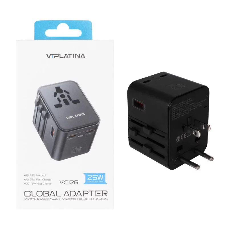 شارژر دیواری فست سه پورت 25W VIPLATINA مدل VC126 - مشکی (گارانتی 18 ماه تعویض نیکان همراه) - تصویر 2