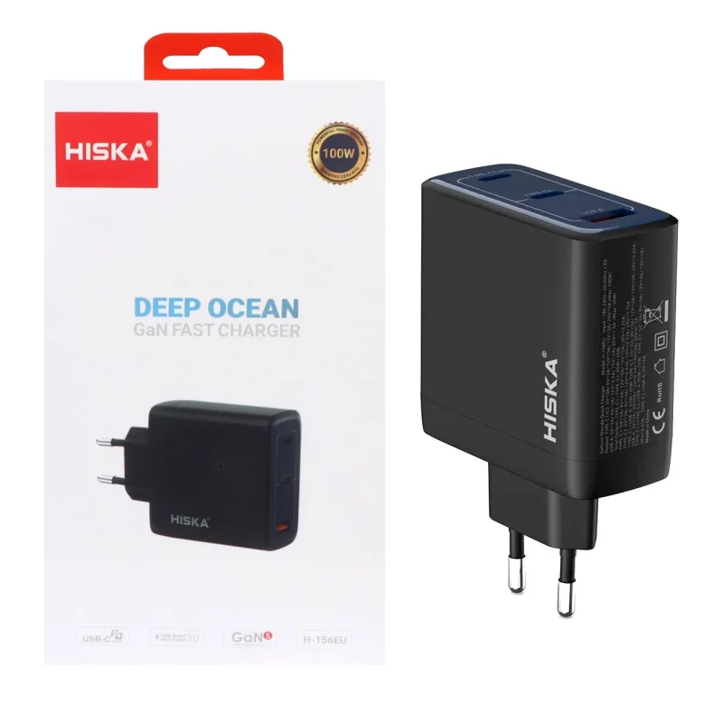 شارژر دیواری PD 100W و فست سه پورت Hiska مدل H-156EU - مشکی - تصویر 2