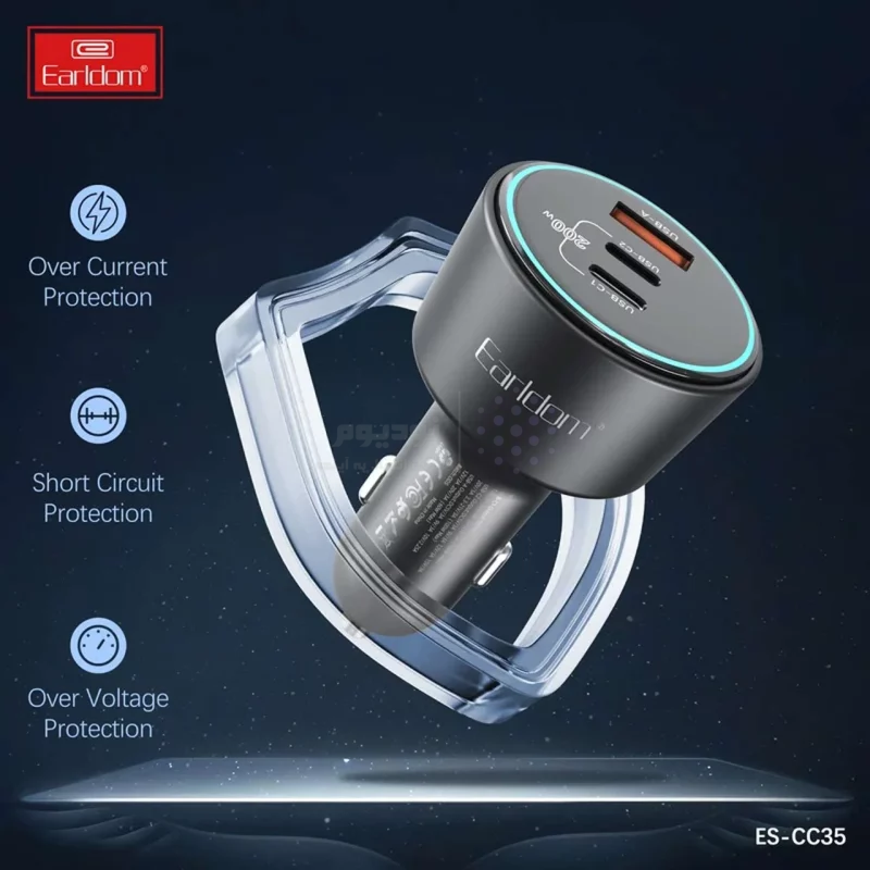 شارژر فندکی PD و فست سه پورت Earldom مدل CC35 200W - مشکی - تصویر 6