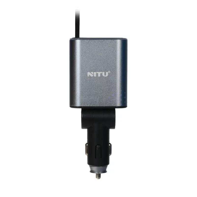 شارژر فندکی PD و فست سه پورت Nitu 120W مدل NDC42 به همراه کابل شارژ متصل Type-C - خاکستری (گارانتی 18 ماه تعویض نیکان همراه) - تصویر 3