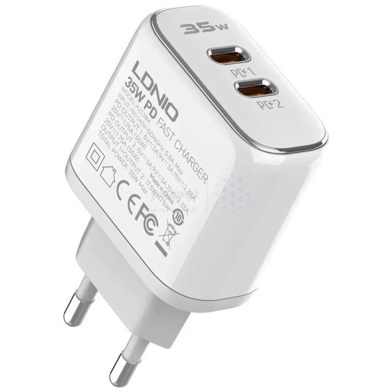 شارژر دیواری فست و PD دو پورت LDNIO مدل A2528M به همراه کابل شارژ Type-C To Lightning - سفید (گارانتی 6 ماهه تعویض نیکان همراه) - تصویر 6