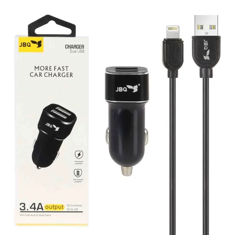 شارژر فندکی فست دو پورت JBQ مدل CN-45 18W همراه با کابل آیفون - مشکی (گارانتی یکساله رصاصی) - تصویر 2