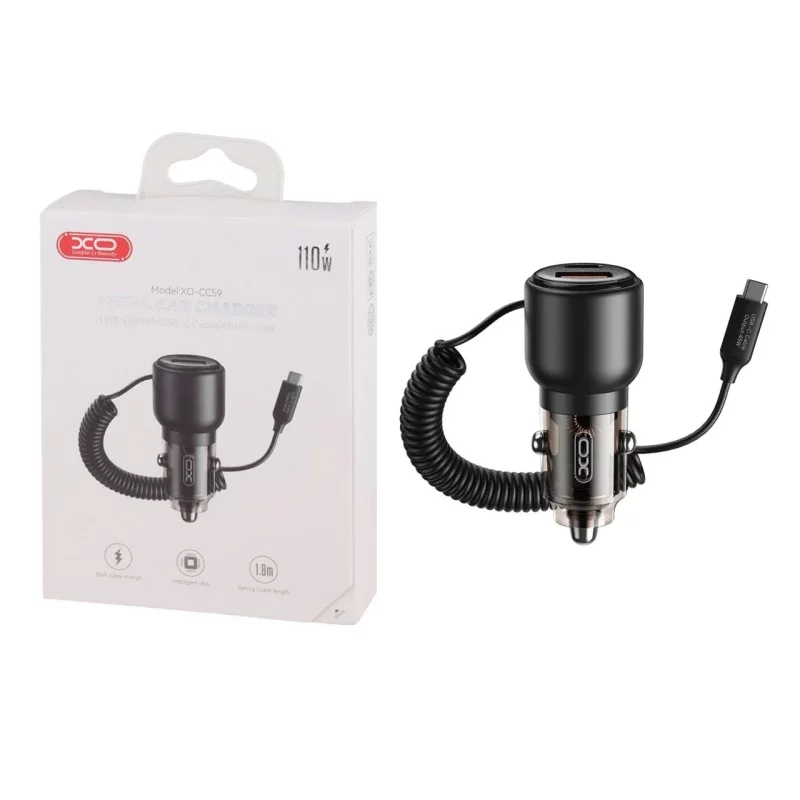 شارژر فندکی PD و فست دو پورت XO مدل XO-CC59 110W به همراه کابل متصل Type-C - مشکی - تصویر 2