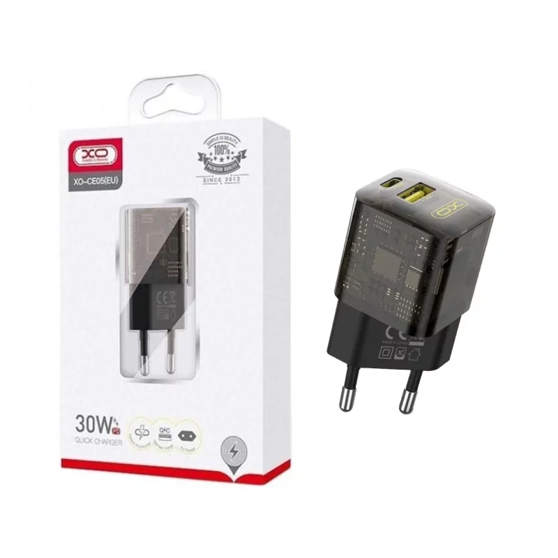 شارژر دیواری PD و فست دو پورت XO مدل XO-CE05(EU) 30W - مشکی - تصویر 2