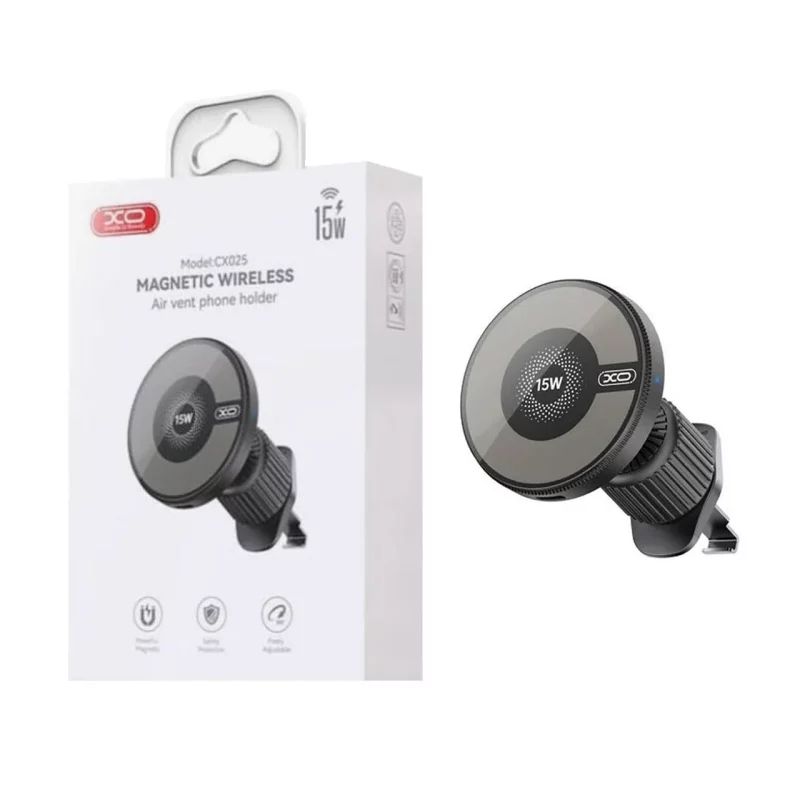 شارژر وایرلس و هولدر دریچه کولری گوشی موبایل XO مدل CX025 - مشکی - تصویر 2