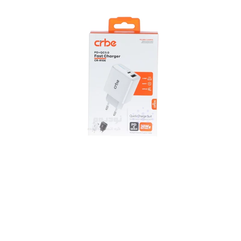 شارژر دیواری فست و PD دو پورت Crbe مدل CR-R106 38W - مشکی (گارانتی یکساله PMC) - تصویر 5