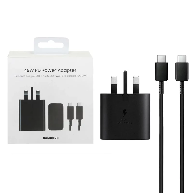 شارژر دیواری سه پین PD و فست تک پورت Samsung Type-C مدل EP-TA845 45W به همراه کابل شارژ Type-C To Type-C - مشکی - تصویر 2