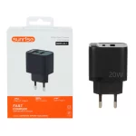 شارژر دیواری 20W فست و PD دو پورت Sunrise مدل AC-1 - مشکی (OpenBox)