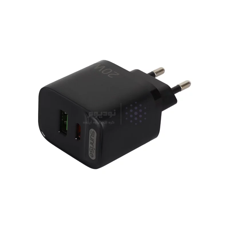 شارژر دیواری 20W فست و PD دو پورت Sunrise مدل AC-1 - مشکی (OpenBox) - تصویر 3