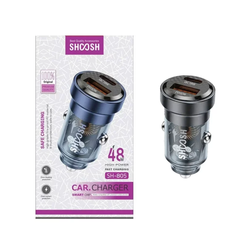 شارژر فندکی فست و PD دو پورت Shoosh مدل SH-805 48W - مشکی خاکستری - SMO - تصویر 2