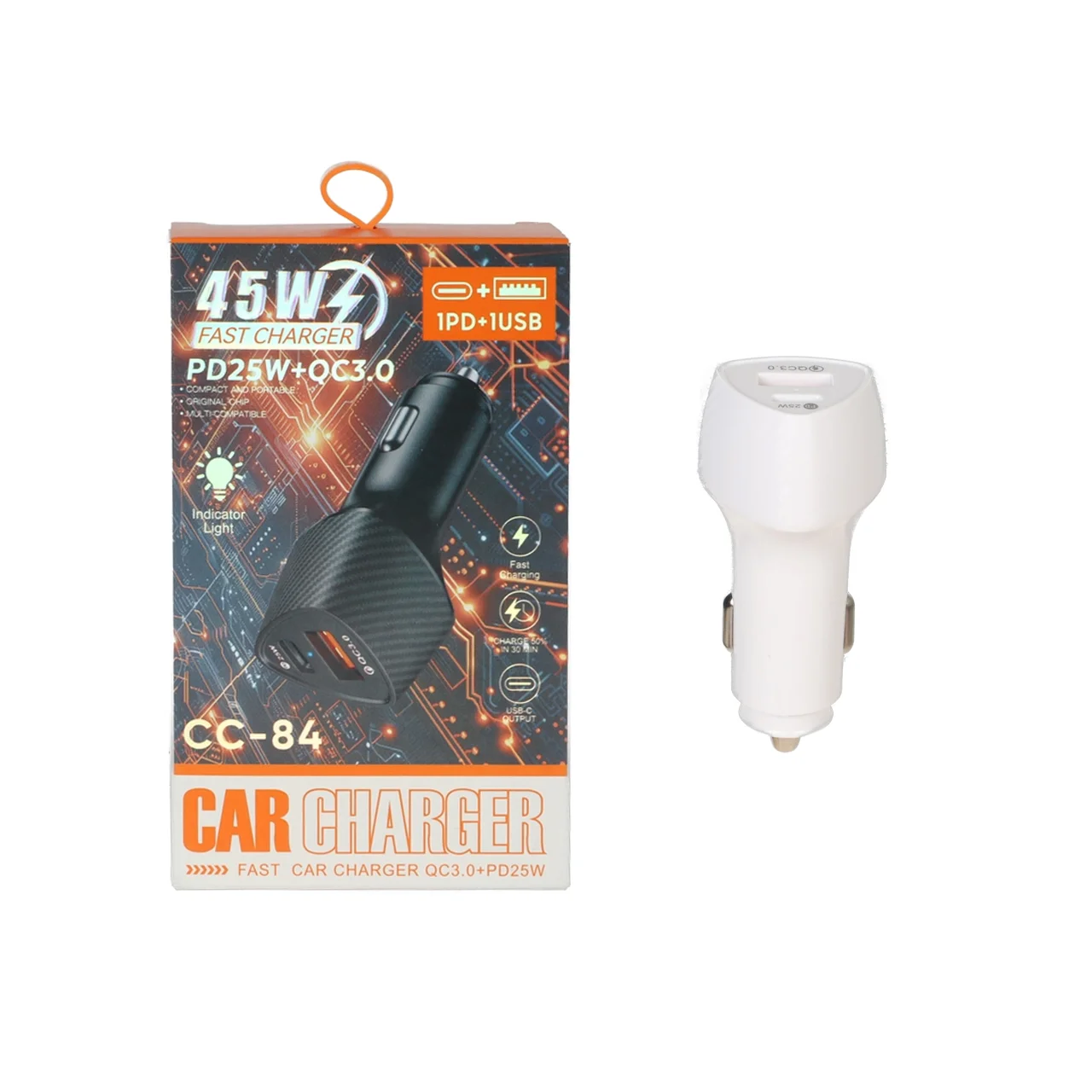 1585-1709326-1 شارژر فندکی PD و فست دو پورت مدل CC-84 45W - سفید DST (گارانتی شش ماهه) - تصویر 1