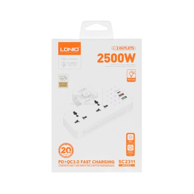 شارژر دیواری PD و چند راهی برق LDNIO مدل SC2311 20W - سفید - تصویر 5