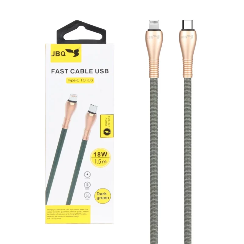 کابل شارژ 1.5 متری فست JBQ Type-C to Lightning مدل CB-12P1 - سبز تیره (گارانتی یکساله رصاصی) - تصویر 2