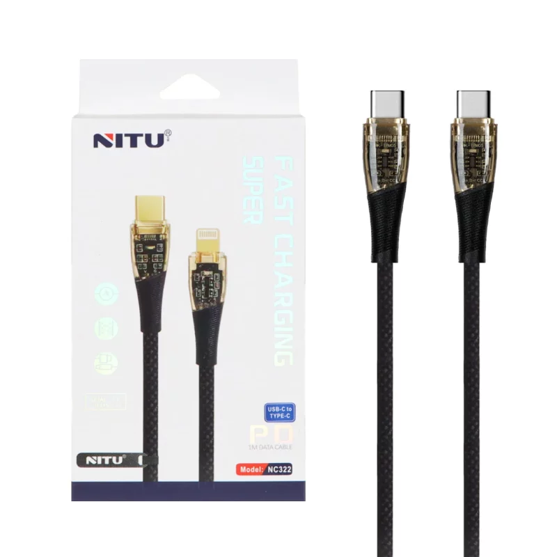 کابل شارژ و دیتا PD و فست کنفی NITU Type-C to Type-C مدل NC322 - مشکی (گارانتی 18 ماه تعویض نیکان همراه) - تصویر 2