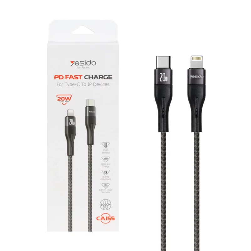 کابل شارژ فست Yesido Type-C to Lightning مدل CA155 - مشکی (گارانتی 18 ماه تعویض نیکان همراه) - تصویر 2