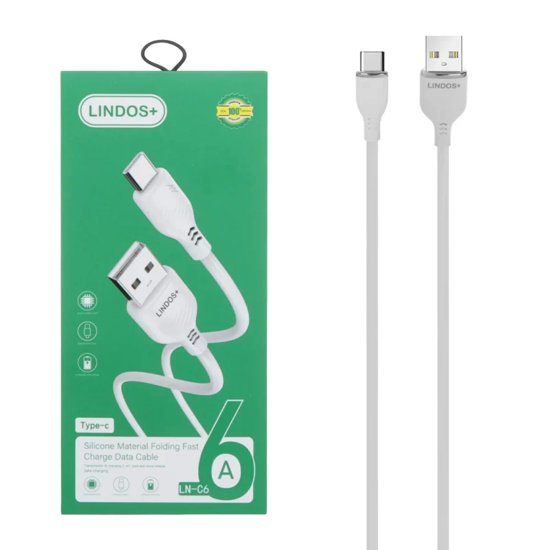 کابل شارژ فست Lindos+ Type-C مدل LN-C6 - سفید - تصویر 2