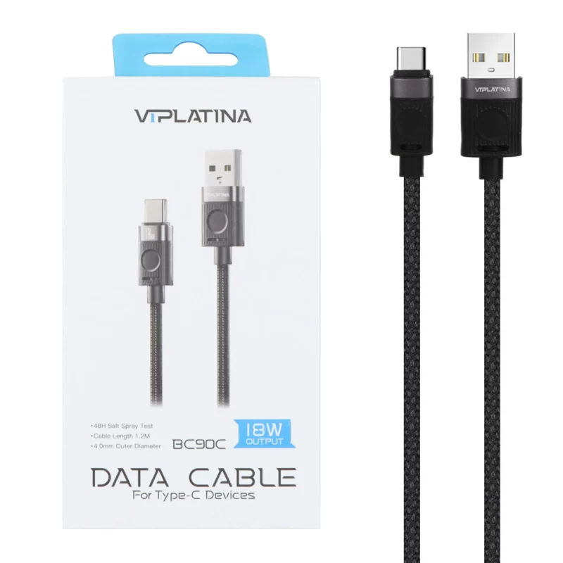 کابل شارژ فست VIPLATINA Type-C مدل BC90C 18W - مشکی (گارانتی 18 ماه تعویض نیکان همراه) - تصویر 2