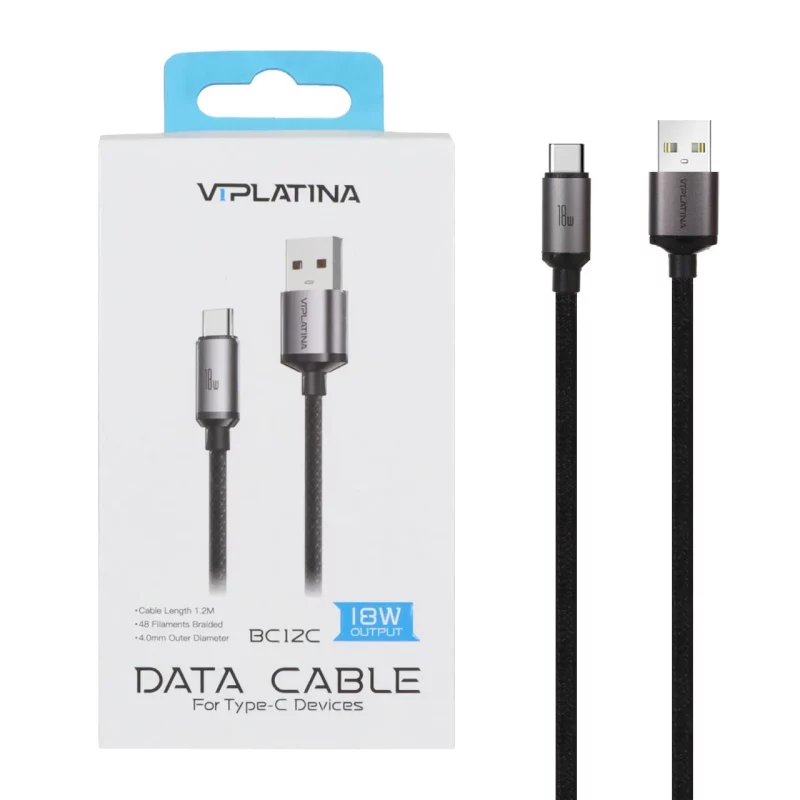 کابل شارژ فست VIPLATINA Type-C مدل BC12C 18W - مشکی (گارانتی 18 ماه تعویض نیکان همراه) - تصویر 2
