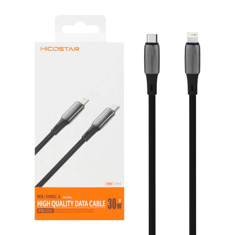 کابل شارژ فست و Hicostar Type-C to Lightning PD مدل HS-105C-L 30W - مشکی - تصویر 2