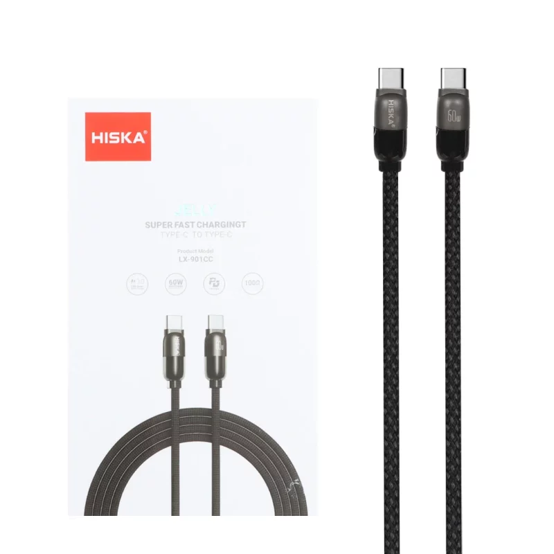 کابل شارژ و دیتا کنفی PD و فست Hiska Type-C To Type-C مدل LX-901CC 60W - مشکی - تصویر 2