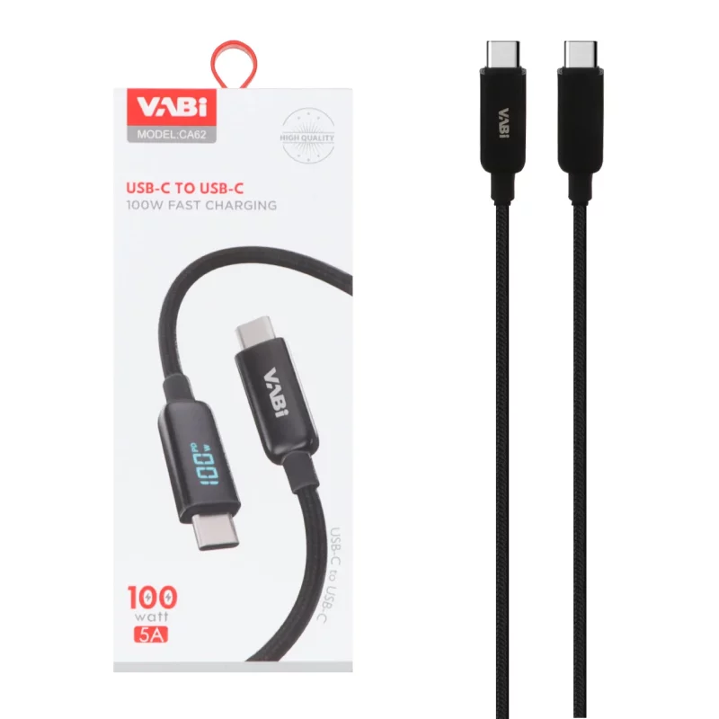 کابل شارژ فست VABI Type-C To Type-C مدل CA62 100W - مشکی (به همراه نشانگر دیجیتال) - تصویر 2