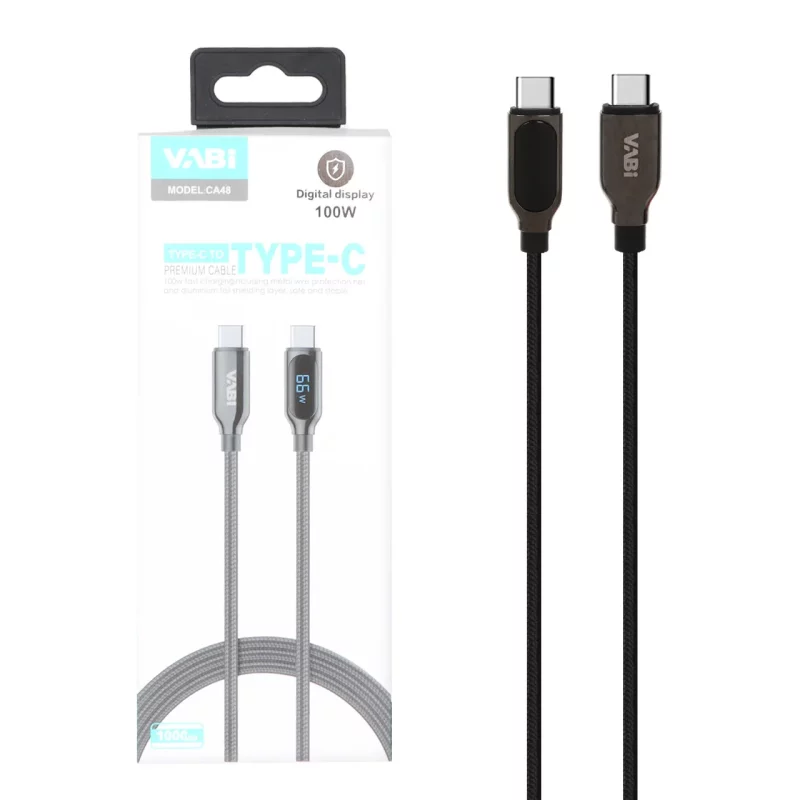 کابل شارژ فست VABI Type-C To Type-C مدل CA48 100W - مشکی (به همراه نمایشگر دیجیتال ) - تصویر 2