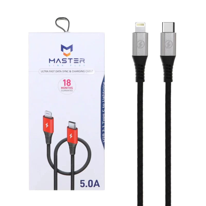 کابل شارژ فست MASTER Type-C to Lightning مدل ETM 001 - مشکی نقره ای - تصویر 2