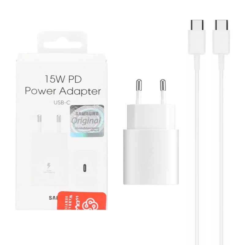 شارژر دیواری فست و PD تک پورت SAMSUNG مدل T1510 15W به همراه کابل شارژ Type-C To Type-C - سفید (گارانتی پارتیان پایا) درجه یک - تصویر 2