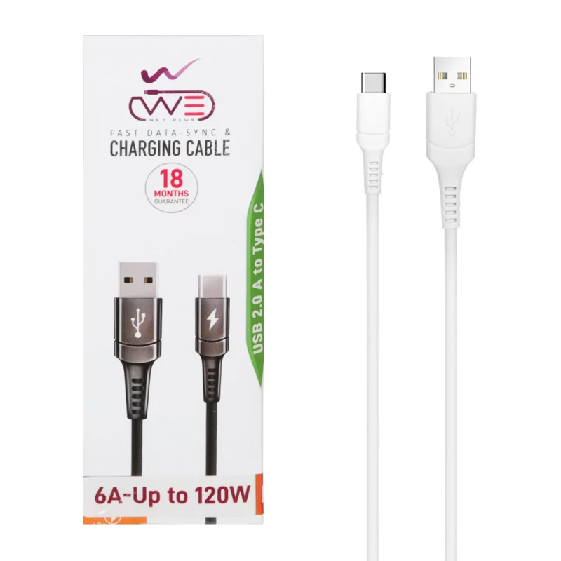 کابل شارژ فست We-net Plus Type-C مدل ETW003 120W - سفید - تصویر 2