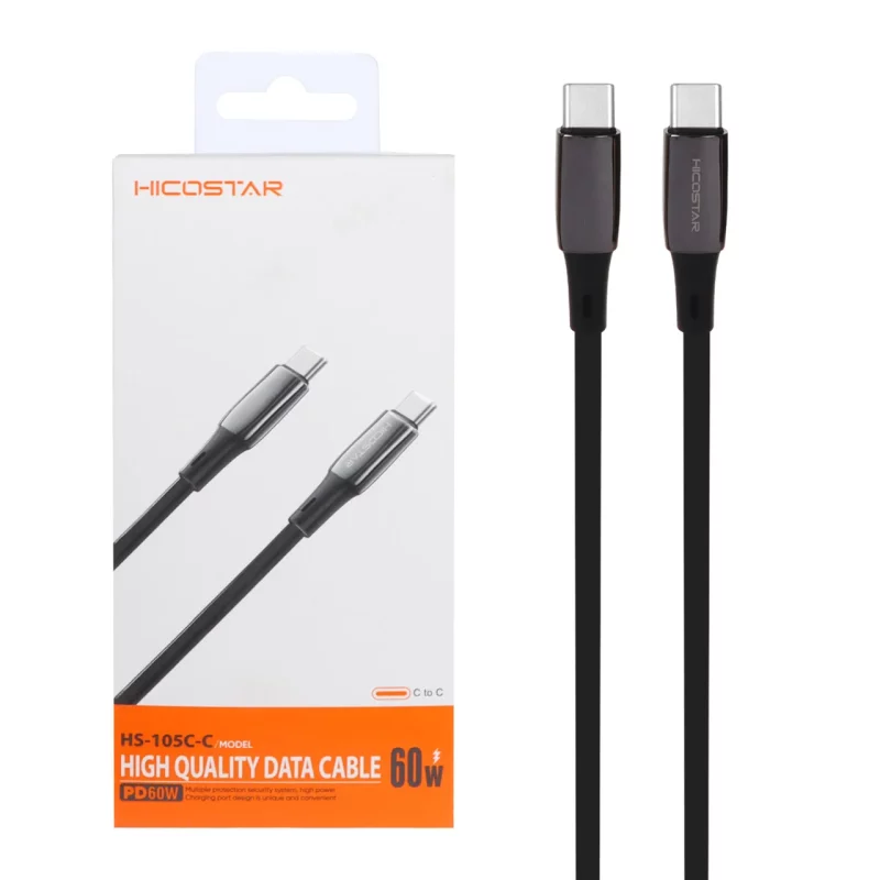 کابل شارژ PD و فست Hicostar Type-C to Type-C مدل HS-105C-C 60W - مشکی - تصویر 2