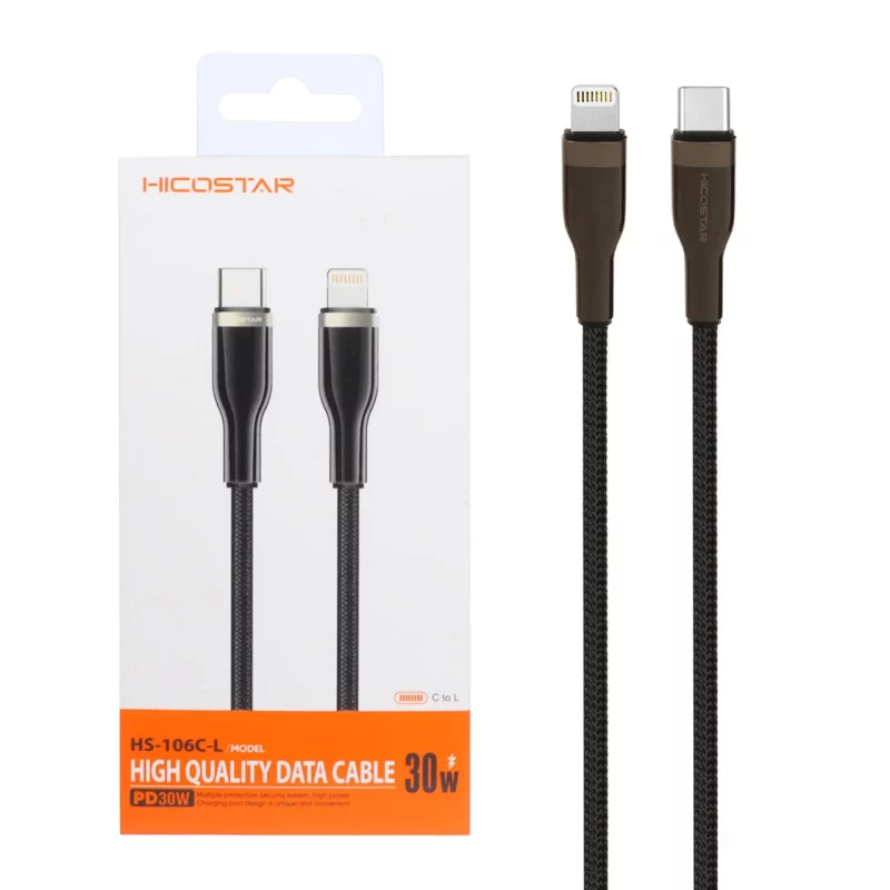 کابل شارژ PD و فست Hicostar Type-C to Lightning مدل HS-106C-L 30W - مشکی - تصویر 2