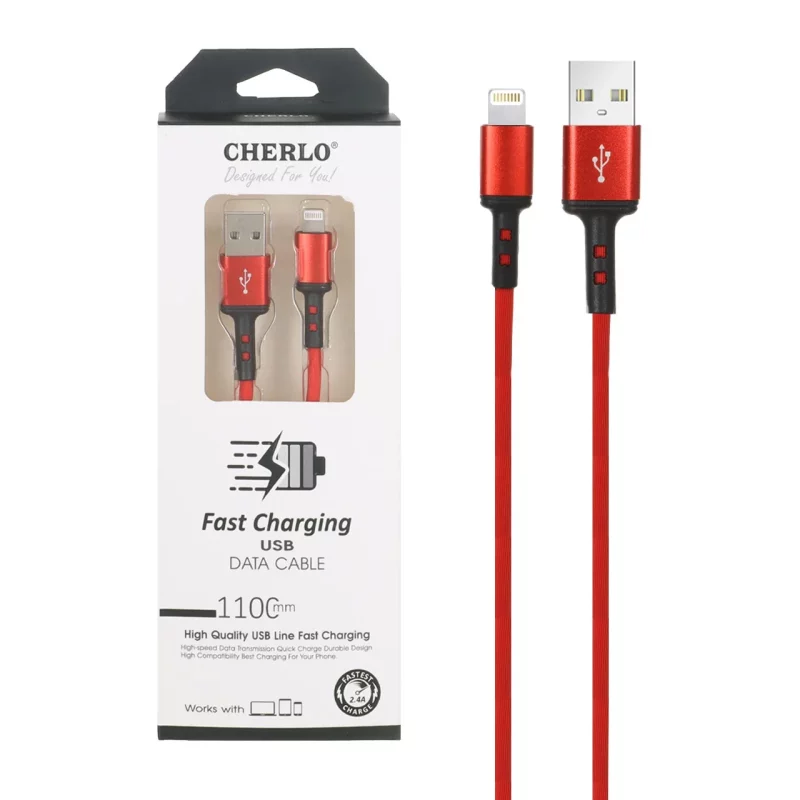 کابل شارژ 1.1 متری فست آیفون CHERLO - قرمز - SMO - تصویر 2