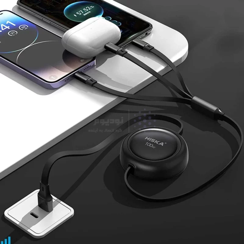 کابل شارژ PD و فست سه کاره Hiska مدل LX-34 100W - مشکی - تصویر 3