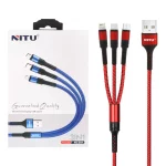 کابل شارژ و دیتا فست کنفی 1.2 متری سه کاره Nitu مدل NC501 - قرمز (گارانتی 18 ماه تعویض نیکان همراه)
