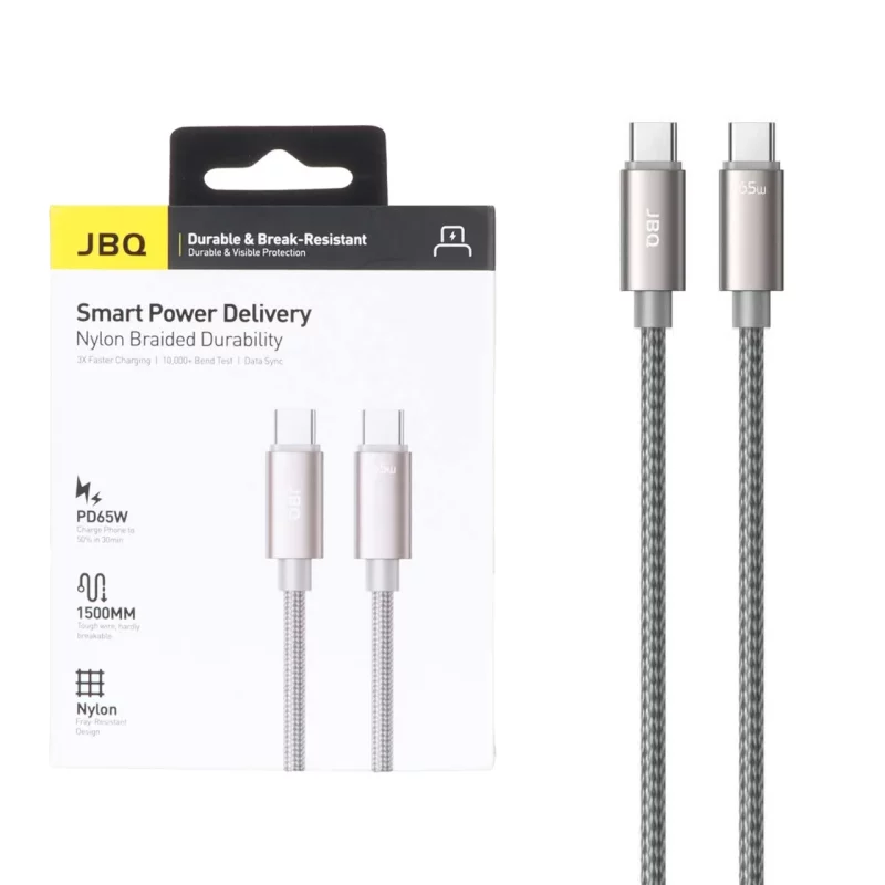 کابل شارژ فست JBQ Type-C To Type-C مدل A990204 65W - طوسی (گارانتی یکساله رصاصی) - تصویر 2