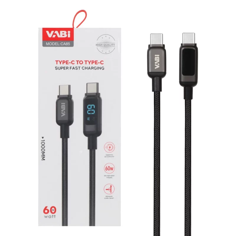 کابل شارژ فست VABI Type-C To Type-C مدل CA85 60W - مشکی - تصویر 2