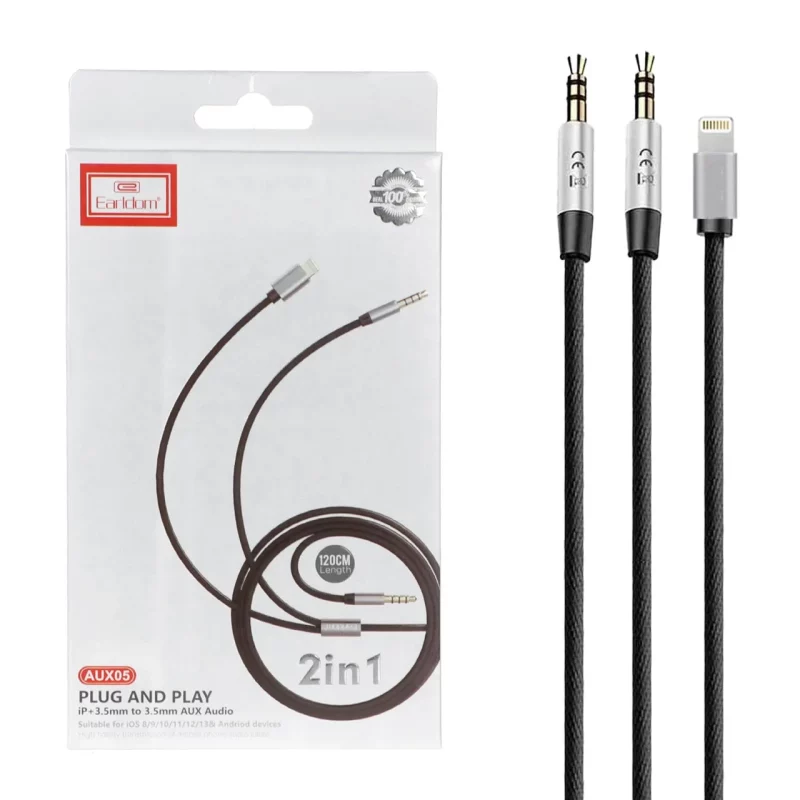 کابل 1.2 متری Earldom Aux To Aux & Lightning مدل Aux05 - مشکی - تصویر 2
