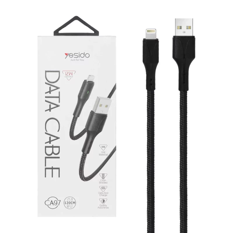کابل شارژ و دیتا فست آیفون کنفی 1.2 متری Yesido مدل CA97 12W - مشکی (گارانتی 18 ماه تعویض نیکان همراه) - تصویر 2