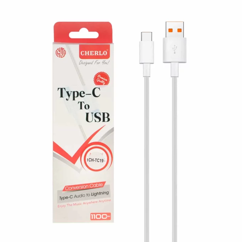 کابل شارژ 1.1 متری فست CHERLO Type-C مدل CH-TC19 - سفید - SMO - تصویر 2
