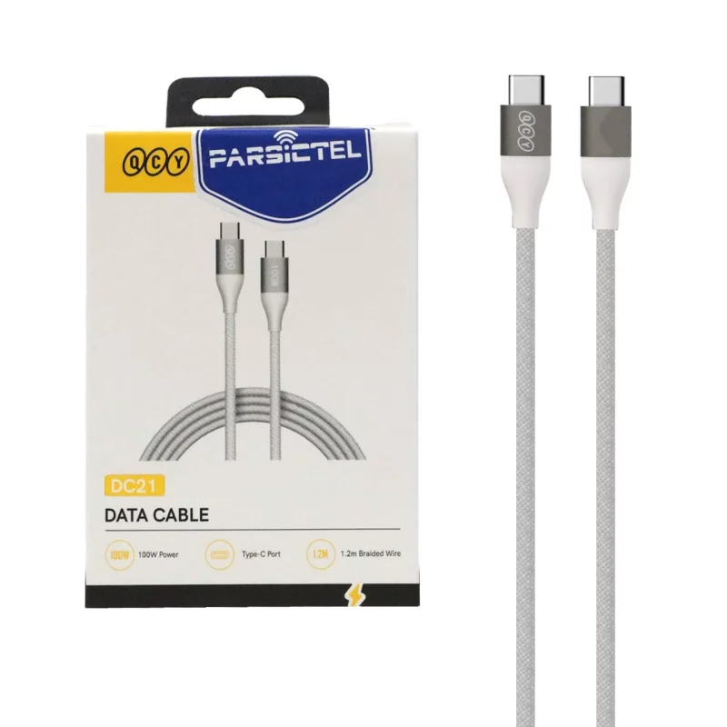 کابل شارژ 1.2 متری فست QCY Type-C To Type-C مدل DC21 60W - سفید (گارانتی 18 ماهه شرکتی) - تصویر 2