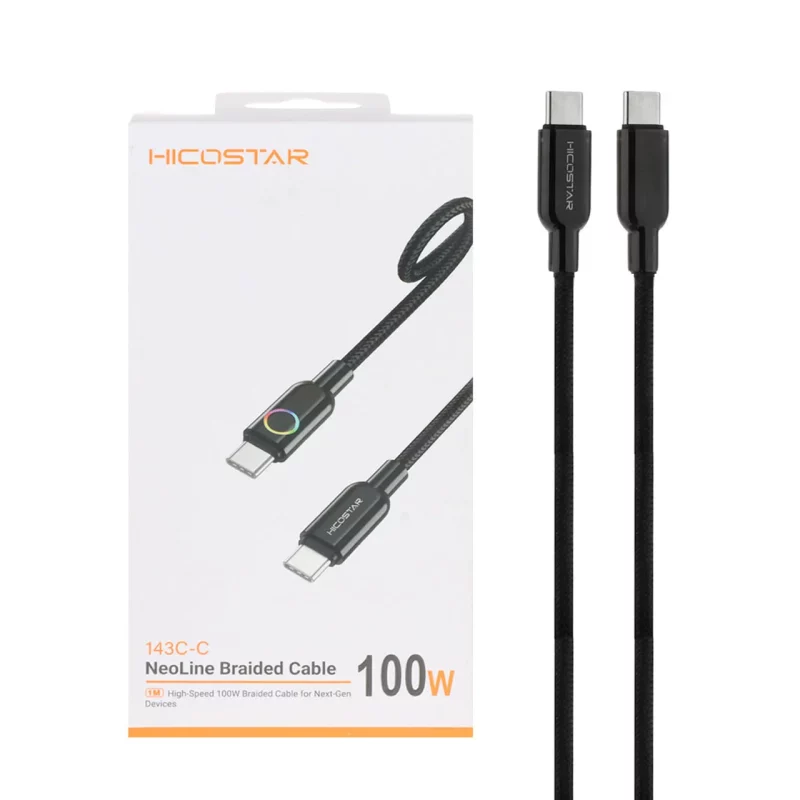 کابل شارژ فست و Hicostar Type-C to Type-C PD مدل 143C-C 100W - مشکی - تصویر 2