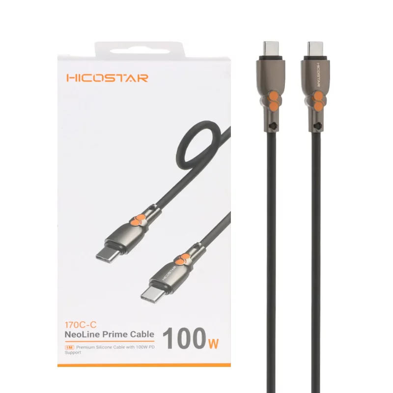 کابل شارژ فست و Hicostar Type-C to Type-C PD مدل 170C-C 100W - مشکی - تصویر 2