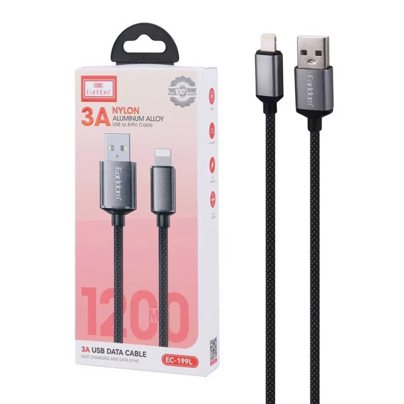 کابل شارژ 1.2 متری فست آیفون Earldom مدل EC-199L - مشکی - تصویر 2